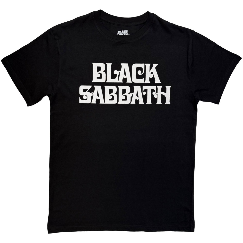Black Sabbath - Curly Logo Mono Mens Tshirt - Black
